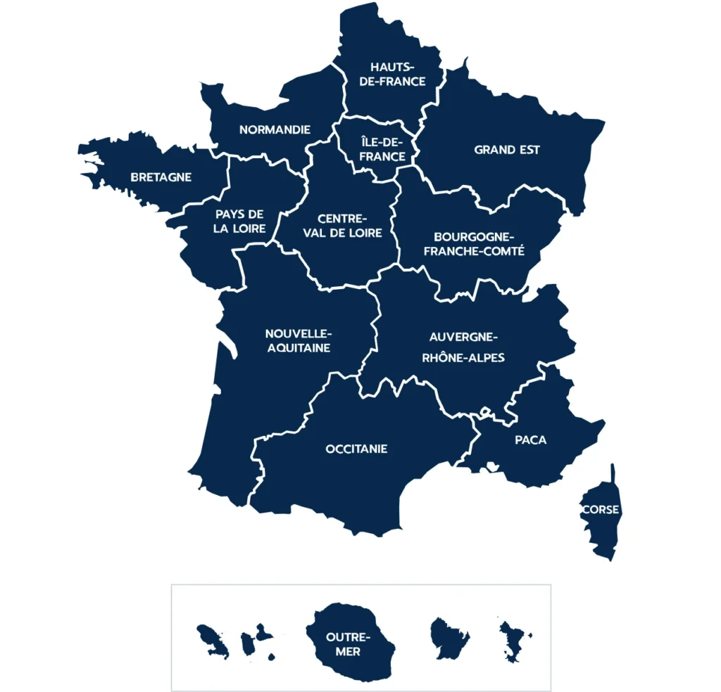 Carte de France des 12 délégations régionales de l'Alliance maladies rares